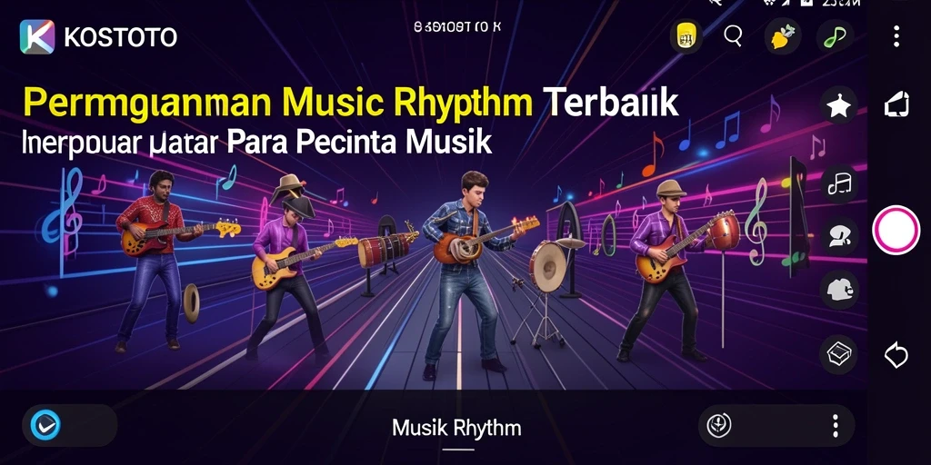 Screenshot utama KOSTOTO menampilkan antarmuka permainan Musik Rhythm yang menarik.