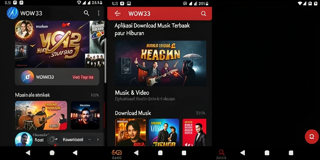 Antarmuka aplikasi WOW33 yang sederhana dan mudah digunakan untuk Download Musik.