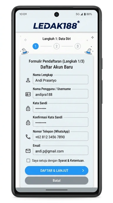 Tampilan halaman daftar ledak188